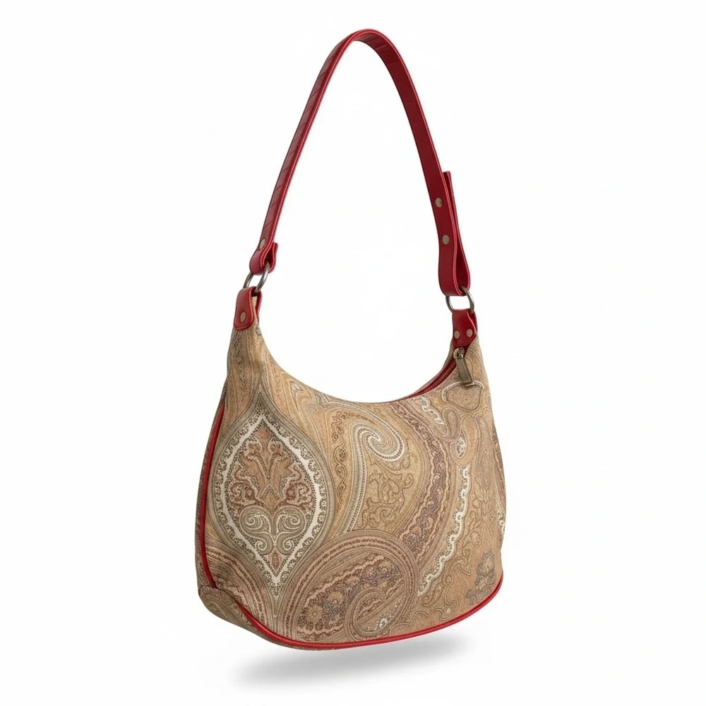 ETRO Profumi Tan Red & Gray Paisley Shoulder Bag